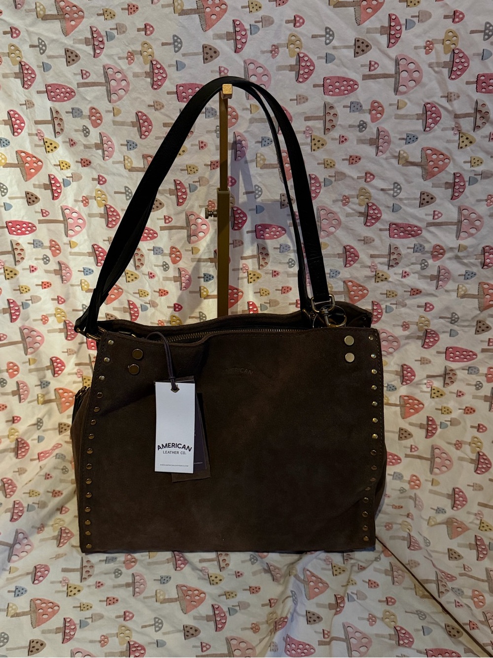 American leather Dark Brown Suede Shoulder Bag NWT